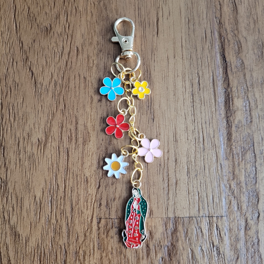 New Religious Floral Charm Keychain